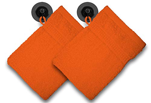 one-home 2er Set Waschhandschuhe Waschlappen orange Terra 16x21 cm Frottee Baumwolle von one-home