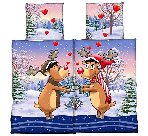 one-home 4 TLG. Flausch Bettwäsche Elch Partner in 135 x 200 cm aus Microfaser Thermofleece (Premiumdruck) von one-home