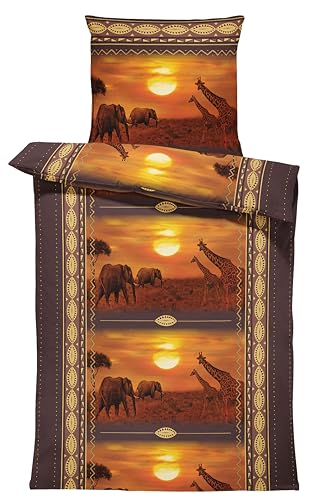 one-home 4 teilig Bettwäsche 135x200 cm Afrika Safari Elefanten Giraffen braun Microfaser one-home 4 teilig Bettwäsche 135x200 cm Afrika Safari Elefanten Giraffen braun Microfaser von one-home