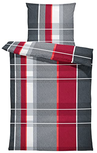 one-home 4 teilig Bettwäsche 155x220 cm kariert grau Bordeaux Winter Flausch Thermofleece von one-home
