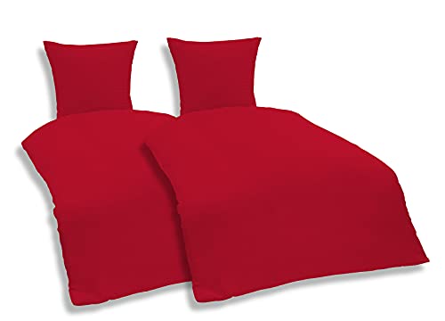 one-home 4 teilig Uni Bettwäsche 135x200 cm rot Einfarbig Renforce Baumwolle Set von one-home