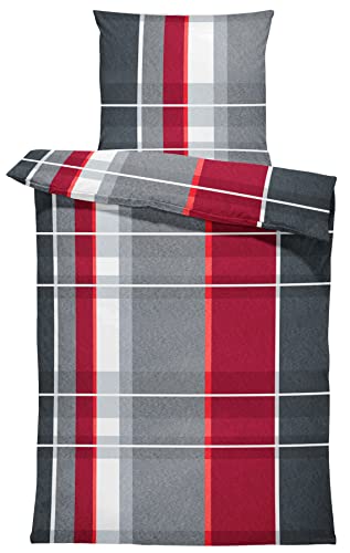 one-home 4 teilig Winter Bettwäsche 135x200 cm anthrazit grau rot Flausch Thermofleece von one-home