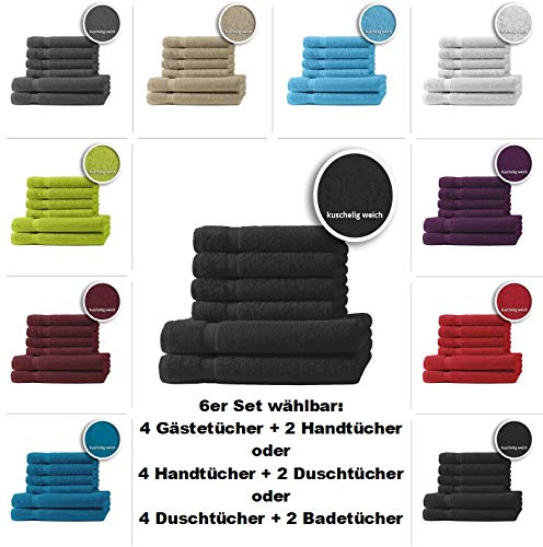 one-home 4er/6er Set Gästetücher Handtücher Duschtücher Badetücher Frottee 100% Baumwolle, Präzise Farbe:Schwarz, Maße:4 Handtücher + 2 Duschtücher one-home 4er/6er Set Gästetücher Handtücher Duschtücher Badetücher Frottee 100% Baumwolle, Präzise Farbe:Schwarz, Maße:4 Handtücher + 2 Duschtücher von one-home