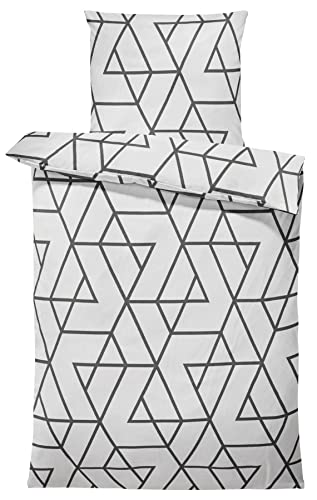 one-home Bettwäsche 135x200 cm Geometrisch Grafisch Line weiß schwarz modern Microfaser von one-home