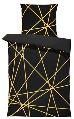 one-home Bettwäsche 135x200 cm Mikrofaser Bettbezug Fotodruck modern weich und kuschelig für Sommer und Winter geeignet, Farbe:Geometrisch anthrazit, Größe:4 teilig 135x200 cm von one-home