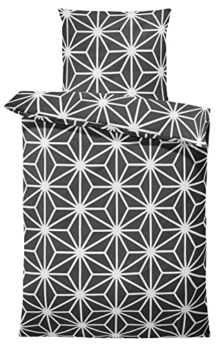 one-home Bettwäsche 135x200 cm Sterne Star Line Grafisch schwarz weiß modern Mikrofaser von one-home