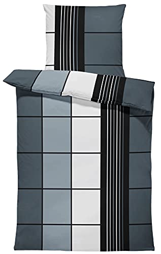 one-home Bettwäsche Set 135x200 cm anthrazit grau schwarz kariert Microfaser Garnitur Modern (135x200 cm + 80x80 cm) von one-home