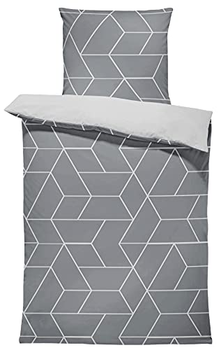 one-home Bettwäsche 135x200 cm geometrisch modern grau anthrazit weiß Wende Microfaser von one-home
