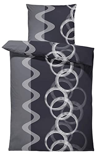 one-home Bettwäsche 155x200 cm Kreise grau anthrazit modern Komfortgröße Mikrofaser von one-home