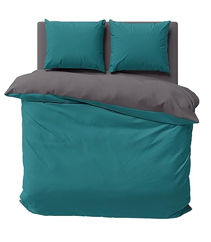 one-home Bettwäsche 200x220 cm Petrol anthrazit Unifarben Doppelbett Wende Microfaser von one-home