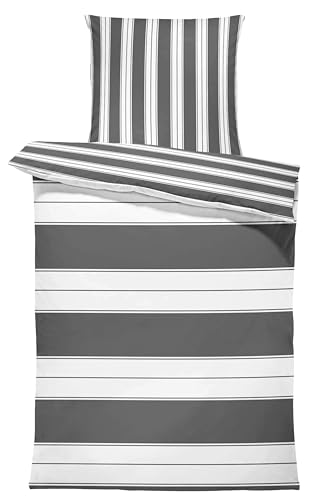 one-home Bettwäsche Gestreift Streifen Modern Kuschelig Weiche Baumwolle Bettbezüge, Größe:135x200 cm, Farbe:Grau von one-home