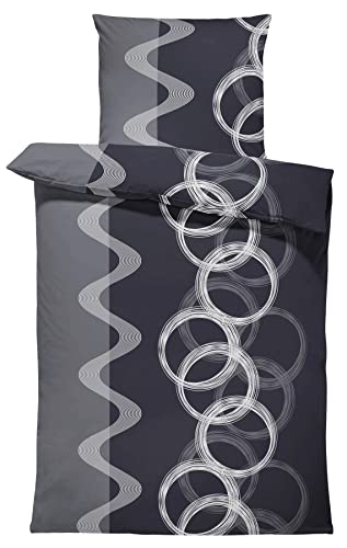 one-home Bettwäsche Kreise schwarz anthrazit grau Silber modern Baumwolle Renforce Set, Größe:2 teilig 155x220 cm - Übergröße von one-home