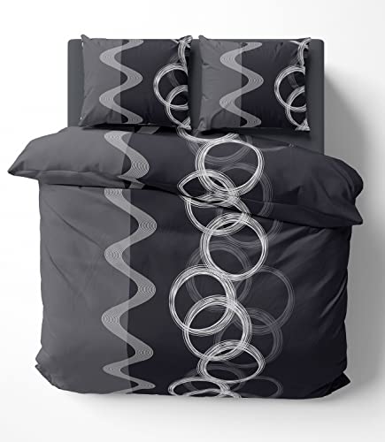 one-home Bettwäsche Kreise schwarz anthrazit grau Silber modern Baumwolle Renforce Set, Größe:3 teilig 200x220 cm - Doppelbett von one-home