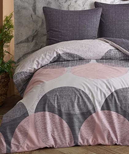 one-home Bettwäsche Meliert gepunktet rosa grau anthrazit modern Wende Baumwolle Renforcé, Größe:2 teilig 155x220 cm - Übergröße von one-home