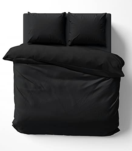 one-home Bettwäsche-Set 200x220 cm Uni schwarz Doppelbett Bettbezug Renforcé Baumwolle von one-home