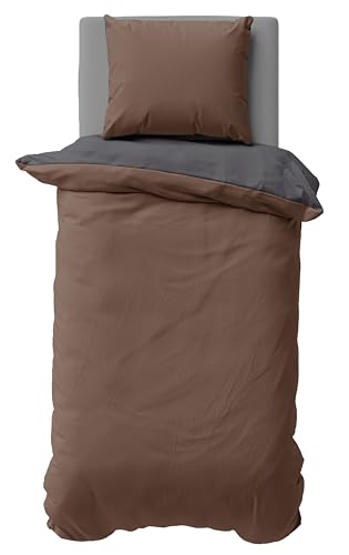 one-home Biber Bettwäsche Winter Baumwolle Uni Kuschelig Flauschig Warm Weiche Fein-Biber, Farbe:Braun, Größe:135x200 cm und 80x80 cm von one-home