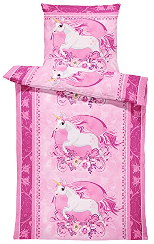 Einhorn Bettwäsche 135x200 cm Unicorn Pferd rosa pink Kinder Mädchen Microfaser von one-home