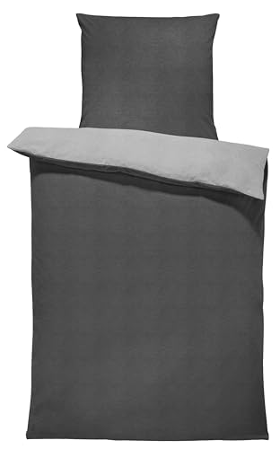 one-home Jersey Bettwäsche kuschelig Weiche Baumwolle Bettbezüge mit Reißverschluss, Größe:155x220 cm, Farbe:Melange grau von one-home