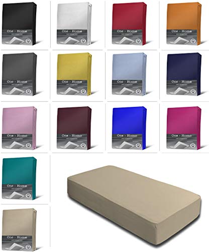 Jersey Spannbettlaken Spannbetttuch Bettlaken weich 100% Baumwolle Rundumgummi, Farbe:Beige, Maße:140-160 x 200 cm von one-home