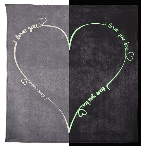 one-home Kuscheldecke Tagesdecke Love You Herz Grau Glow in The Dark Kuschelig Flauschig, Größe:150x200 cm von one-home