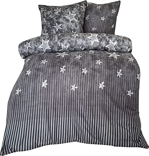 one-home Sterne Bettwäsche 200x220 cm Galaxie grau Winter Flausch Thermofleece Doppelbett von one-home