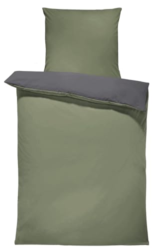 one-home Uni Wende Bettwäsche Einfarbig Mikrofaser Garnituren Bettbezüge Unifarben Reißverschluss (Khaki grün/anthrazit, 2 teilig 135x200 cm) von one-home