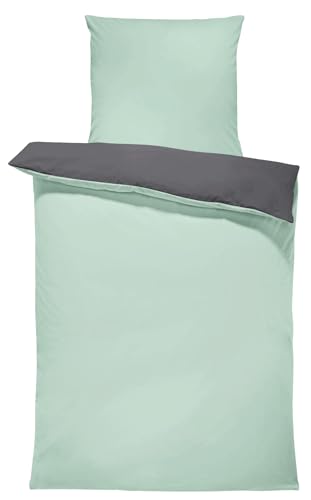 one-home Uni Wende Bettwäsche Einfarbig Mikrofaser Garnituren Bettbezüge Unifarben Reißverschluss (Mint/anthrazit, 2 teilig 135x200 cm) von one-home