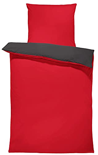 one-home Wende Bettwäsche 135x200 cm rot anthrazit Uni Doubleface Microfaser Set von one-home