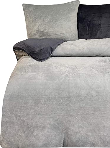 one-home Winter Bettwäsche 200x220 cm Teddy Plüsch Nicki Uni grau warm Fleece Doppelbett von one-home