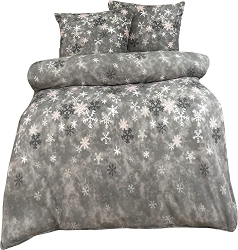 one-home Winter Bettwäsche 240x220 cm Kristall Schnee grau Warme Flausch Thermofleece von one-home