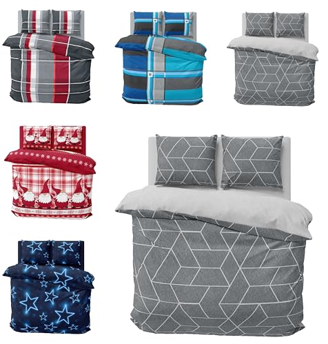 one-home Winter Bettwäsche Thermo Fleece Kuschelig Warme Bettbezüge Flauschig Warm Weich, Größe:3 teilig 200x200 cm, Farbe:Geometrisch grau von one-home