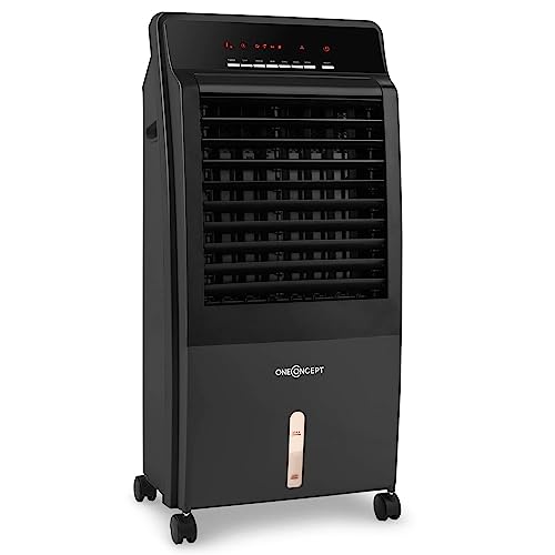 oneConcept 65W Luftkühler mit Wasserkühlung, 4-in-1 Verdunstungskühler, Luftbefeuchter, Luftreiniger & Ventilator, Mobile Klimageräte Luftkühler 8L, Air Cooler mit Bodenrollen, 2 Kühlpacks, 360m³/h von Oneconcept