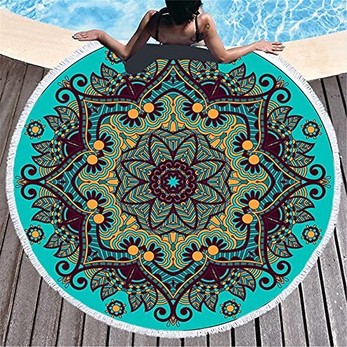 Mandala Boho Style Rundes Strandtuch 150cm, Super saugfähig und schnell trocknend, Tischdecke/Stranddecke/Yogamatte/Outdoor-Teppich/Picknickdecke von oneforus
