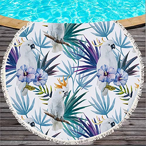 Runde Strandtuch Mode 3D Druck Papagei Übergroße Stranddecke mit Quaste Baumwolle Yogamatte Mehrzwecktuch für Frauen Männer Kinder von oneforus