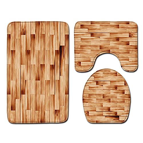 oneforus 3-teiliges Badezimmermatten-Set, Buntes Holz-Toilettenvorleger-Set rutschfeste und weiche Badematten WC-Sitzmatte Badezimmerteppich waschbar oneforus 3-teiliges Badezimmermatten-Set, Buntes Holz-Toilettenvorleger-Set rutschfeste und weiche Badematten WC-Sitzmatte Badezimmerteppich waschbar von oneforus