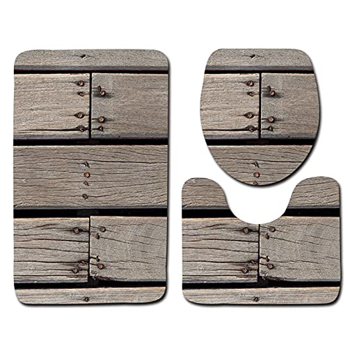oneforus 3-teiliges Badezimmermatten-Set, Buntes Holz-Toilettenvorleger-Set rutschfeste und weiche Badematten WC-Sitzmatte Badezimmerteppich waschbar oneforus 3-teiliges Badezimmermatten-Set, Buntes Holz-Toilettenvorleger-Set rutschfeste und weiche Badematten WC-Sitzmatte Badezimmerteppich waschbar von oneforus