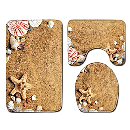 oneforus Badematten Set,Strand Seestern Toilettenteppich Set 3-teilige rutschfeste und weiche Badematten Toilettensitzmatte Badezimmerteppich waschbar oneforus Badematten Set,Strand Seestern Toilettenteppich Set 3-teilige rutschfeste und weiche Badematten Toilettensitzmatte Badezimmerteppich waschbar von oneforus