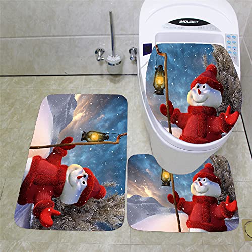 oneforus Badvorleger Set,Weihnachten Schneemann Toilettenvorleger Set 3-teilig rutschfeste und weiche Badematten WC-Sitzmatte Badvorleger waschbar oneforus Badvorleger Set,Weihnachten Schneemann Toilettenvorleger Set 3-teilig rutschfeste und weiche Badematten WC-Sitzmatte Badvorleger waschbar von oneforus