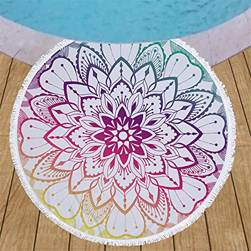 oneforus Übergroßes rundes Strandtuch Mikrofaser Stranddecke Mandala Yogamatte Tapisserie Dekor Strand Roundie Fringe Mehrzwecktuch Strandgeschenke für Frauen von oneforus