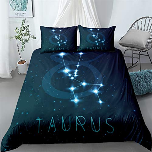 oneforus Zwölf Sternbilder Bettbezug Set Aries druckt Bettbezug mit Kissenbezügen Set, Bettwäscheset Bettbezug 2 St. / Set(Taurus EU Single 135x200cm) von oneforus