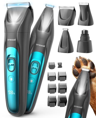 oneisall 4in1 Leise Schermaschine Hund Katze mit LED-Licht, 2025 Tierhaarpflege zum Hundeschermaschine& Pfotentrimmer& Krallenschleifer, 2000mAh Wiederaufladbar Hundehaarschneidemaschine von oneisall