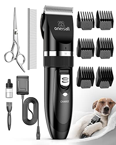 oneisall Leise Hundeschermaschine Profi Schermaschine Hund Katze Tierhaarschneidemaschine Elektrische Hundetrimmer Schnurlosen Haarschneidemaschine (Schwarz) von oneisall