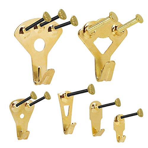 130 Stück Bilderhaken Bilder Bildaufhänger, Schwerlast Vielseitiges Bild Kleiderbügel, Professionelle Bild hängende Haken Kit mit Nägeln für Wand und Holz Unterstützung 10-100 lbs, Golden von TIYUPA