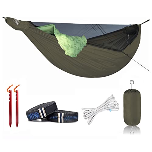 Onewind Premium Northers Hängematte mit Reißverschluss für Camping, tragbare doppellagige Hängematte mit verstellbarer Ridgeline, ideal für Camping, Wandern und Rucksackreisen, OD Green, Isomatte von onewind