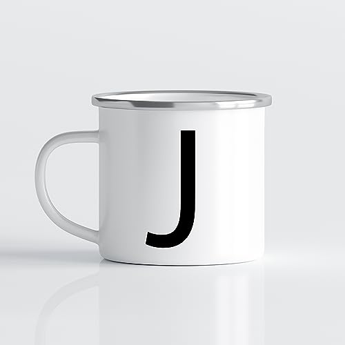 online-hut - Tasse - Emaille Kaffeebecher - Lieblingstasse - Monogrammtasse A-Z - schwarz -Buchstabe - Initialentasse - ENT-106 (J) von online-hut