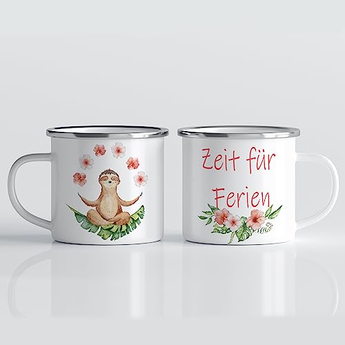 online-hut - Tasse - Kaffeebecher - Emailletasse - Emaille Kaffeebecher - Lieblingstasse - Ferien - Zeit für Ferien - Schule - Lehrer - Faultier - ELT-122 von online-hut