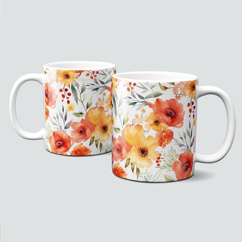 online-hut - Tasse - Kaffeebecher - Lieblingstasse - Blumen und Blättern/Orange - LT-251 von online-hut