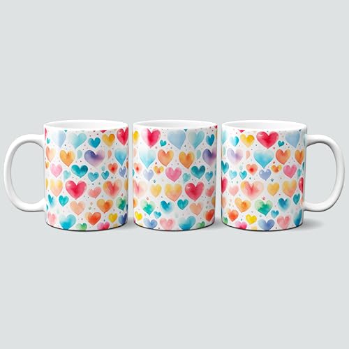 online-hut - Tasse - Kaffeebecher - Valentinstag - Tasse mit bunten Aquarell Herzen - VT-19 von online-hut
