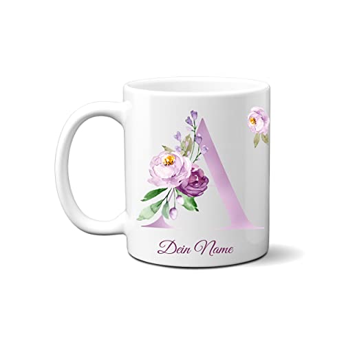 online-hut - Tasse - Kaffeetasse - Kaffeebecher - Monogrammtasse A-Z - Lieblingstasse - Lila - personalisierbar - Dein Name - NT-109 (A) von online-hut