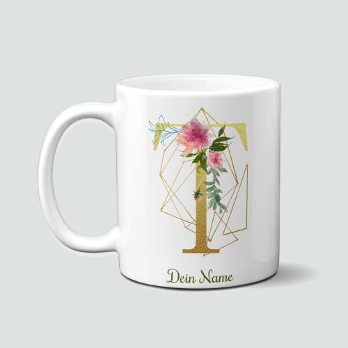 online-hut - Tasse - Kaffeetasse - Kaffeebecher - Monogrammtasse A-Z - Lieblingstasse - Rose/Gold - personalisierbar - Dein Name - NT-102-1 (T) von online-hut